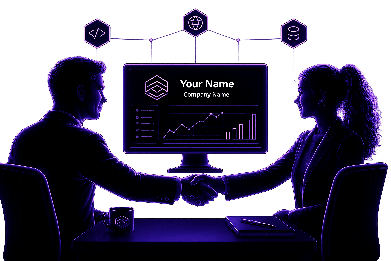 Client partnership consultation with business technology dashboard